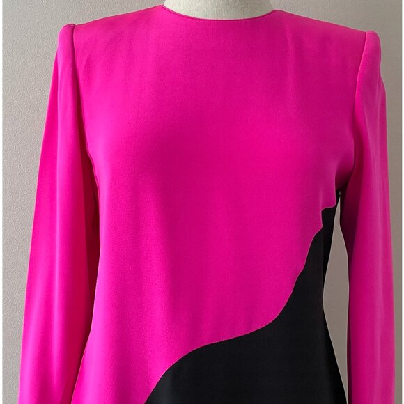 Vintage 80s/90s David Hayes Silk Dress – Hot Pink & Black Colour Block - Picture 1 of 11